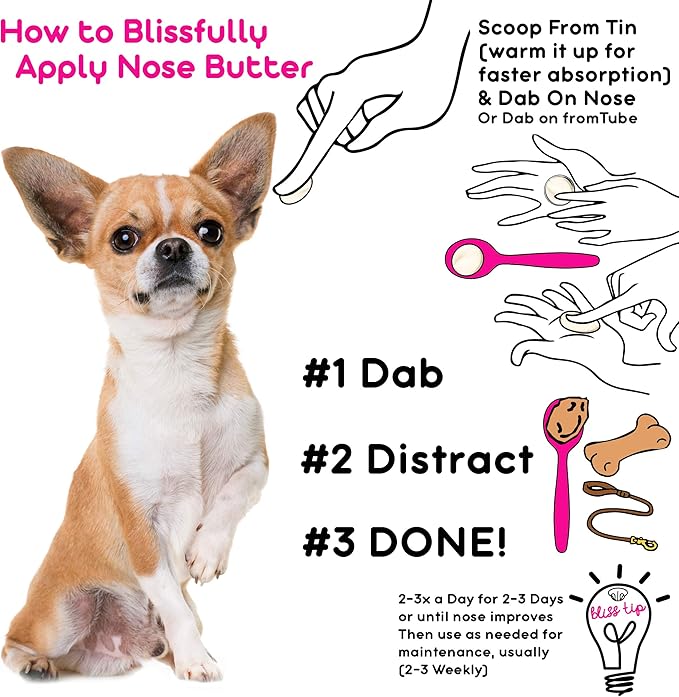 The Blissful Dog Smooth Coat Chihuahua Nose Butter for Dry, Cracked Skin, Lick-Safe Dog Nose Balm with Moisturizing Shea Butter, Almond, Olive, and Essential Oils, Pet Supplies, Uncented, 0.50 oz.