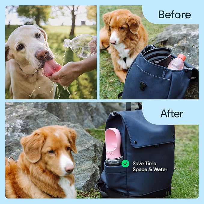 MalsiPree Dog Water Bottle Portable - 19 Oz, Navy Blue - Leak-Proof One-Hand Hydration Valve with Built-in Bowl - Travel Dog Water Bowl & Pet Bottle Dispenser