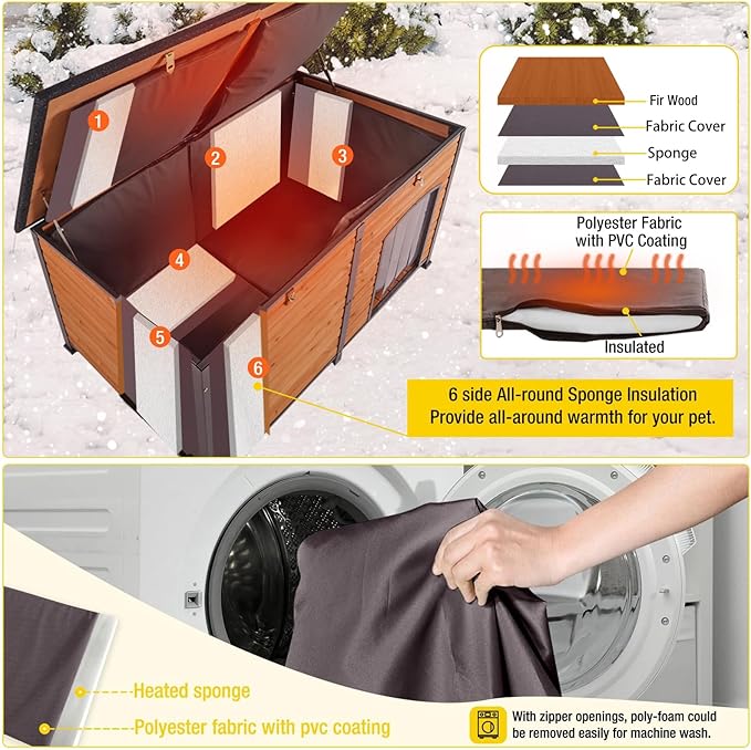 Aivituvin Dog House Outdoor 59" Extra Large Insulated Dog Kennel with Movable Insulation Liner,All-Around Iron Frame