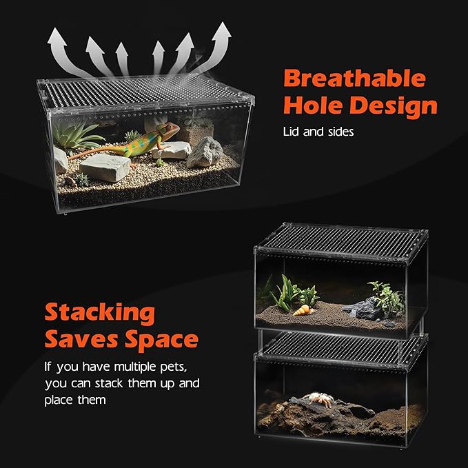 AZV Reptile Terrarium Tank,Versatile Enclosure for Leopard Crested Gecko,Lizard Cage,Spider Starter Kit,Hermit Crab Habitat,Tarantula Cribs,Perfect Aquarium for Snake,Frogs,Snails,Insects,Small Pets