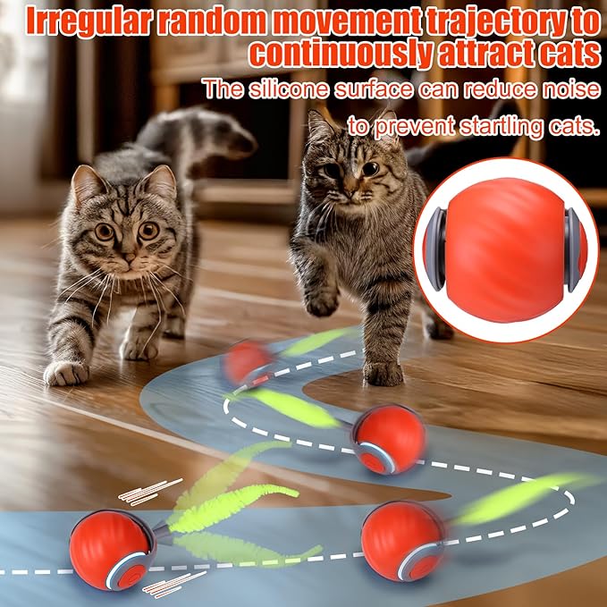 AIERSA 2Pcs Interactive Automatic Cat Toys for Bored Indoor Adult Cats,Self Play Speed Tail Toy with 3 Tails and 4 Springs