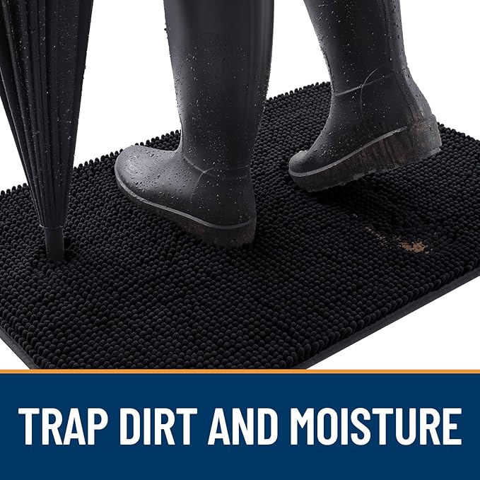 OLANLY Dog Door Mat for Muddy Paws 70x32, Absorbs Moisture and Dirt, Absorbent Non-Slip Washable Doormat, Quick Dry Chenille Mud Mat for Dogs, Entry Indoor Entryway Carpet for Inside Floor, Black