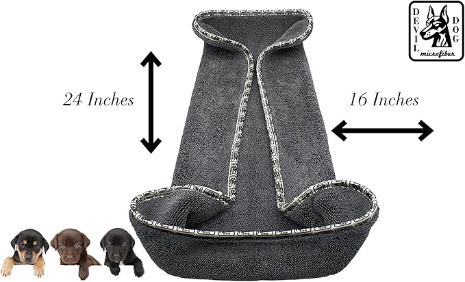 Devil Dog Premium Pet Drying Towel, Ultra-Soft, Highly Absorbent Microfiber Bath Towel for Dogs, Cats, and Other Animals - Gray, Small 16" x 24" 1200GSM 80% 20% Blend
