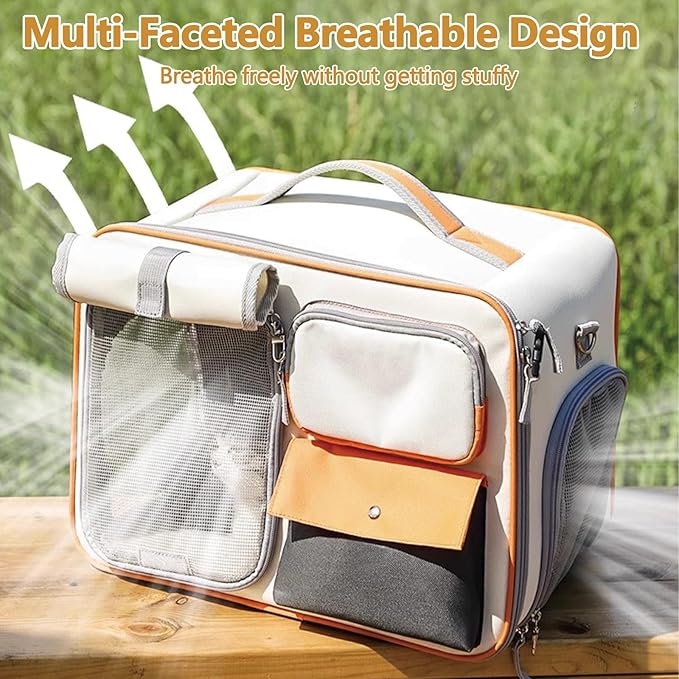 Dog Backpack, Pet Backpack with Upgrade Waist Cushion Design to Better Fit The Waist, Ventilated Soft Cat Backpack for Travel, Hiking, Camping(White)