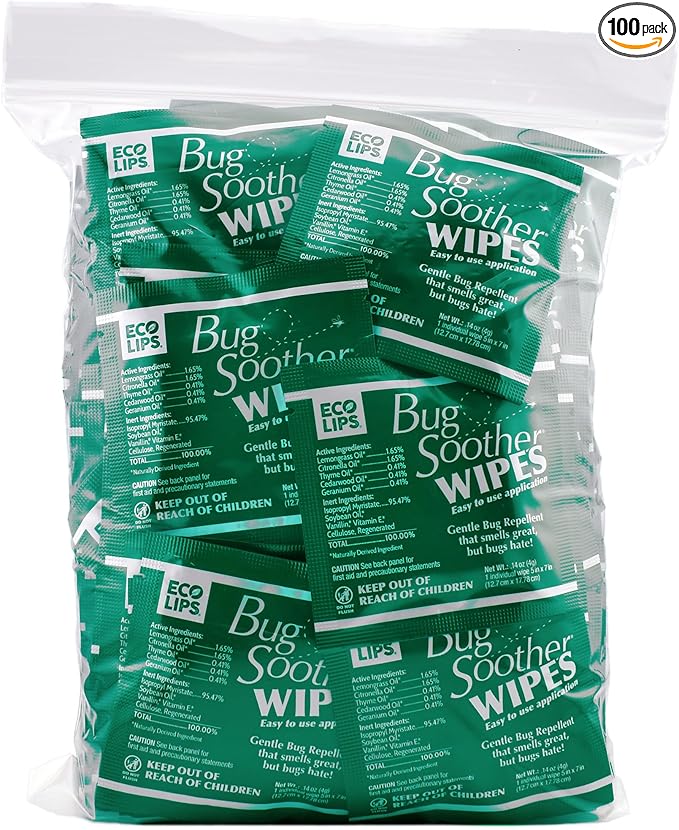 Bug Soother Wipes (100 ct) - Natural Insect, Gnat and Mosquito Repellent & Deterrent - 100% DEET-Free Safe Bug Wipes for Adults, Kids, & Pets - Made in USA