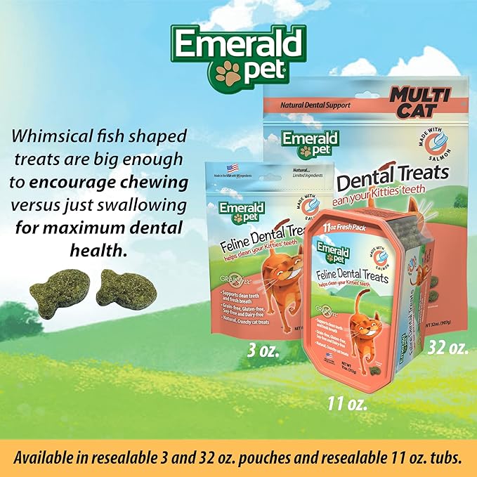 Feline Dental Treats — Tasty and Crunchy Cat Dental Treats Grain Free — Natural Dental Treats to Clean Cat Teeth, Freshen Breath, Reduce Plaque and Tartar Buildup — Salmon Treats, 32 oz (32 oz)