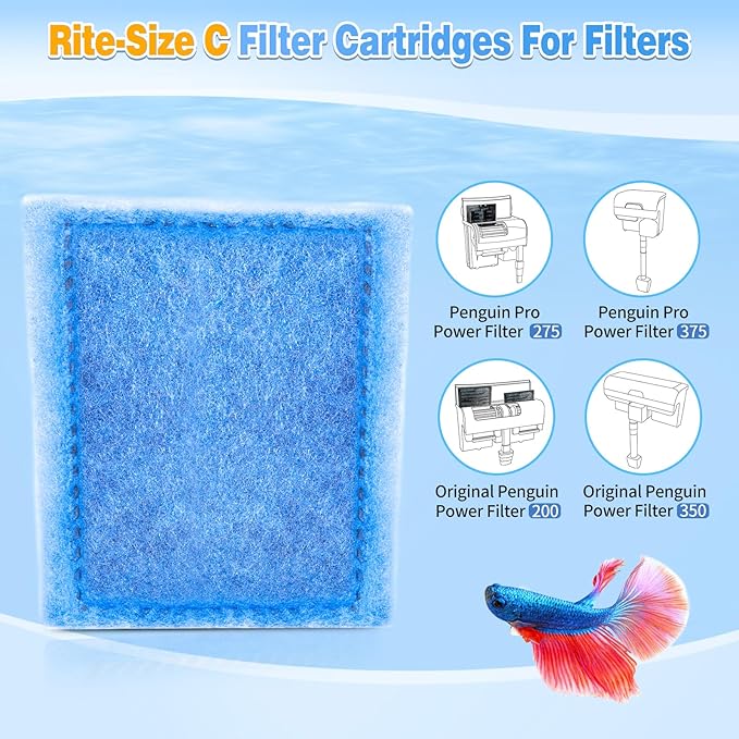 8/16/32 Pack Rite-Size C Filter Cartridges Compatible with MarineLand Penguin PRO Power Filters 275/375 & Original Penguin Power Filters 200/350 - Rite-Size C Replacement Filter Cartridges