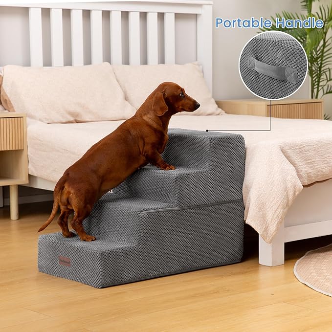 Dog Stairs for Bed 18.5" H, 4-Step Dog Steps for Small Dogs and Cats, Indoor Non-Slip Balanced Pet Stairs are Suitable for Puppy, Older Cat,Gery