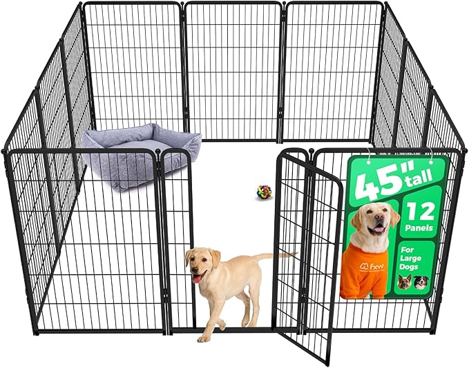 FXW Homeplus Unleashed Indoor Dog Playpen - Stress-Free and Safe Play, Heavy Duty 45 Inch 12 Wire Panels Dog Pen for Large Dogs, Black│Patented