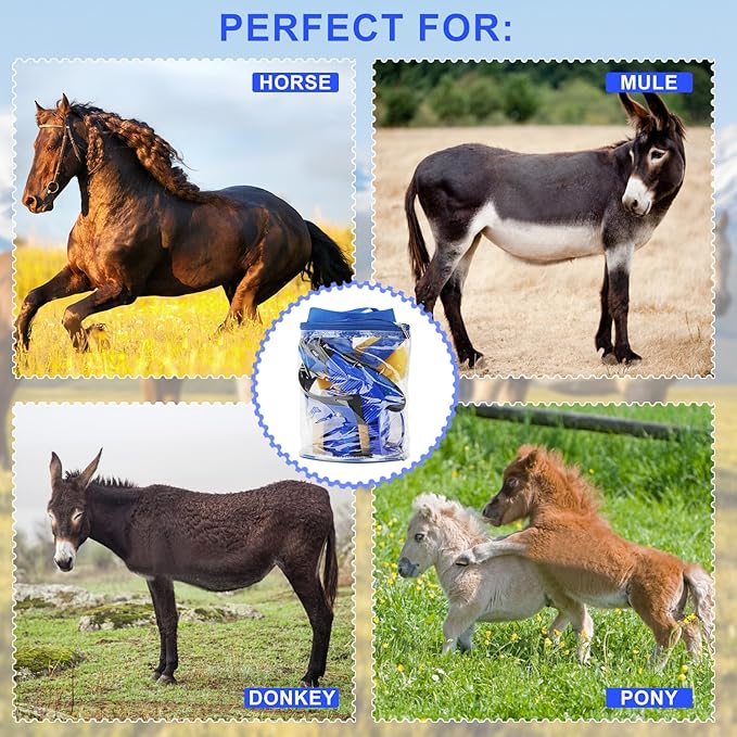 9 Pieces Grooming Kit with Tote Bag - Horse Brush Set, Sweat Scraper, Sponge, Hoof Pick, Curry Comb for Riders and Beginners (Blue)