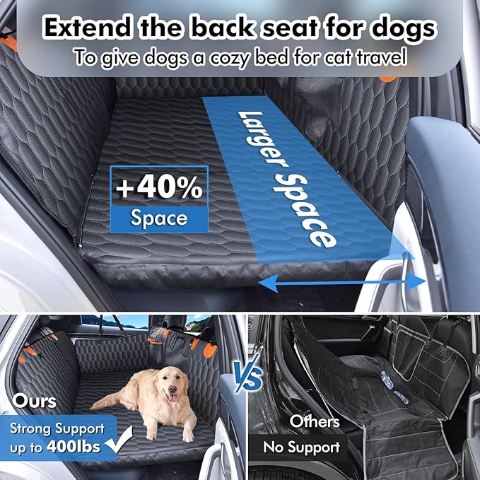 3-in-1 Convertible Dog Car Seat Extender & Booster Seat – 400lb Capacity, Waterproof 600D Oxford with Hard Bottom, Scratch-Proof Hammock for Cars & SUVs