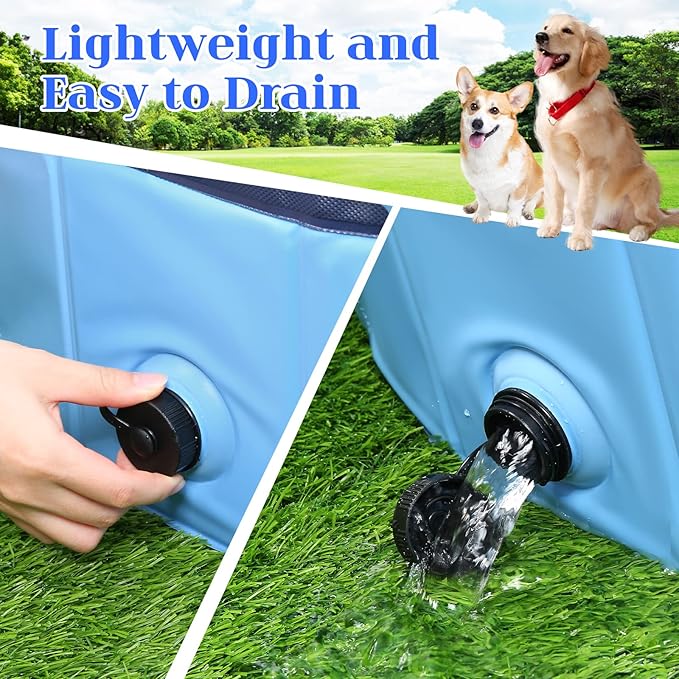 Foldable Dog Bath Swimming Pool Plastic Kiddie Pool Professional Tub Collapsible Grooming Bathtub for Pets Kids Baby and Toddler, 97 x 12 Inches Blue