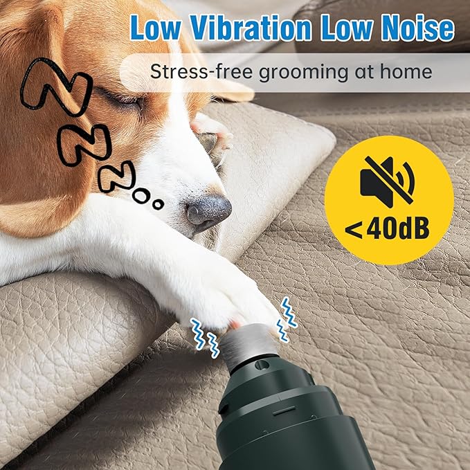 Dog Nail Grinder, 7-Speed Quiet Electric Dog Nail Trimmers, Dog Nail Clippers with Sponge Dust Collection & File for Small Medium Large Dogs, Rechargeable Pet Paw Grooming Supplies Ki(Green)