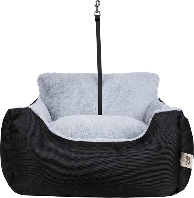 Best Pet Supplies Dog Pet Booster Seat, Dog Car Seats for Small Dogs & Medium Dogs, Soft Plush Cushion with Comfortable Bedding, Secure Straps, and Tall Pillow, Black