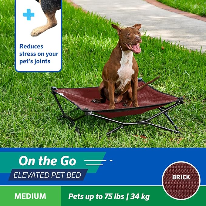 Coolaroo On-The-Go Elevated Dog Bed - Foldable Pop-Up Travel Dog Bed with Breathable, Moisture-Resistant Fabric, Carry Bag Included, Lightweight & Portable, Brick, Medium