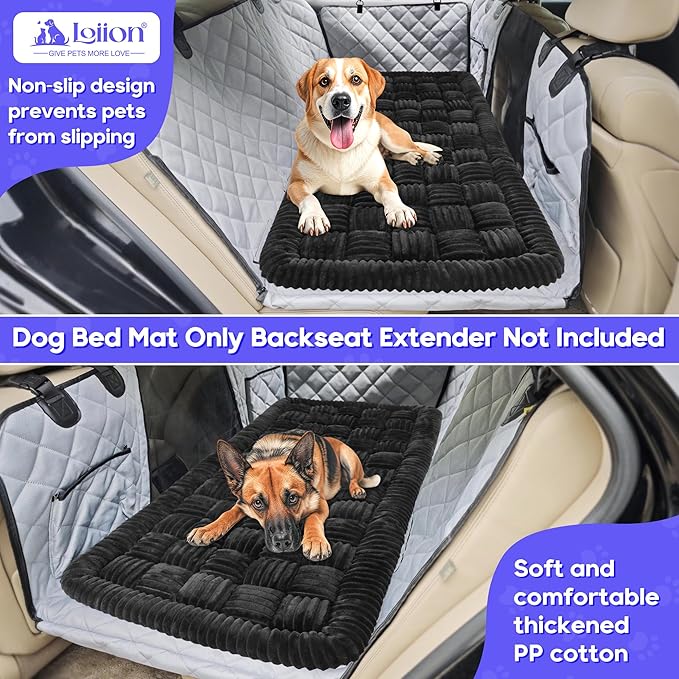 Dog Car Bed Mat, Non-Slip Backseat Extender Pet Blanket, Plaid Dog Bed for Trucks, Sedans & Large SUVs, Chew-Resistant Travel Pad for Dogs, Easy Clean & Scratch-Proof & Comfort (56"x28.7") Black
