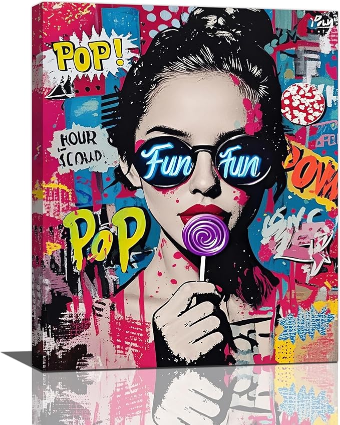 Fashion Women Wall Art Glam Modern Artwork for Girls Banksy Street Graffiti Pop Art Canvas Pictures Painting Print Framed Decorations Gifts for Bedroom Living Room Office 16"x20"