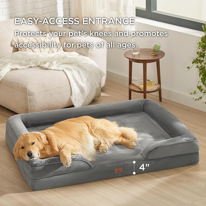Bedsure XL Plus Orthopedic Dog Bed for Extra Large Dogs - Washable XLarge Dog Cat Bed Waterproof, Comfort Dogs Couch Sofa with Washable Removable Cover, Pet Bed with Nonskid Bottom, Grey, 48"