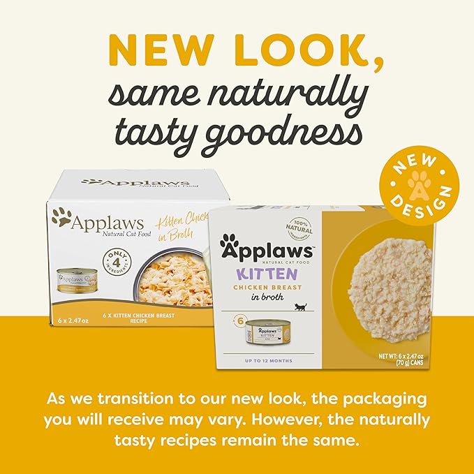 Applaws Natural Wet Kitten Food in Broth, Limited Ingredient Canned Wet Kitten Food, No Additives, Made with Natural Ingredients, Chicken Breast in Broth (6 x 2.47oz Cans)