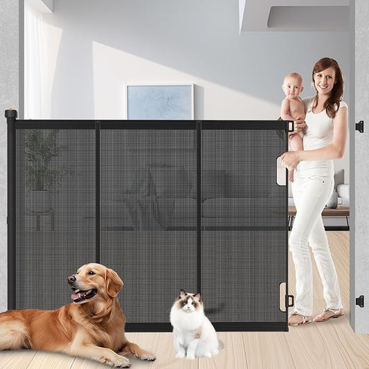 Extra Tall Retractable Baby Gates: 51" Tall Pet Gate, Extend up to 120" Wide, Mesh Baby Gate with Support Rods Jump-Proof Design for Cats & Large Dogs High Dog Cat Door Indoor Outdoor, Black