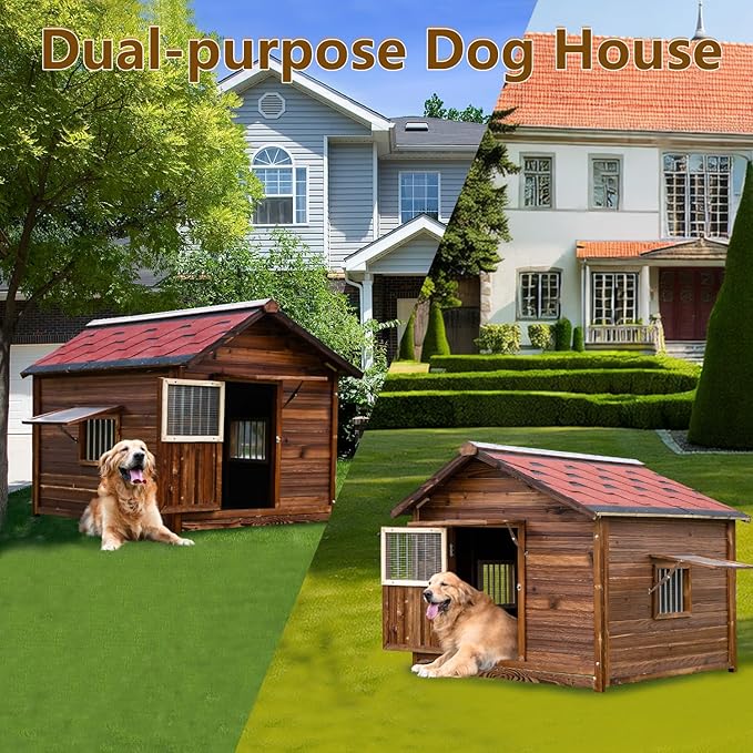 Dog House Outdoor, Solid Pine Wood Dog House with Waterproof Roof, Warm Spacious Pet House, Heavy Duty Animal Shelter for Large Breed Weatherproof, 4XL