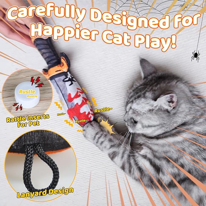 Cat Toys [8000mg Premium Catnip] Cartoon Colorful Style Horror Funny Knife Catnip Cat Toys Durable Rattle Sound Toy for All Cat Breeds Indoor Interactive Kitten Toys Get Bored Cats Active 4 PCS