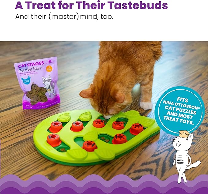 Catstages by Nina Ottosson Purrfect Bitez Natural Crunchy Cat Treats for Puzzles, Toys, Feeders, & Training, USA-Made, Real Chicken Flavor, 4oz