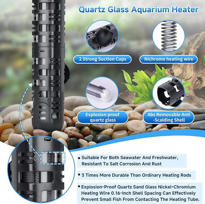Aquarium Heater Submersible Fish Tank 100W& Turtle Tank Heater with External Adjustment Controller, Included Thermometer, LED Display, Overheat Protection, Detachable Cover, for Saltwater&Freshwater