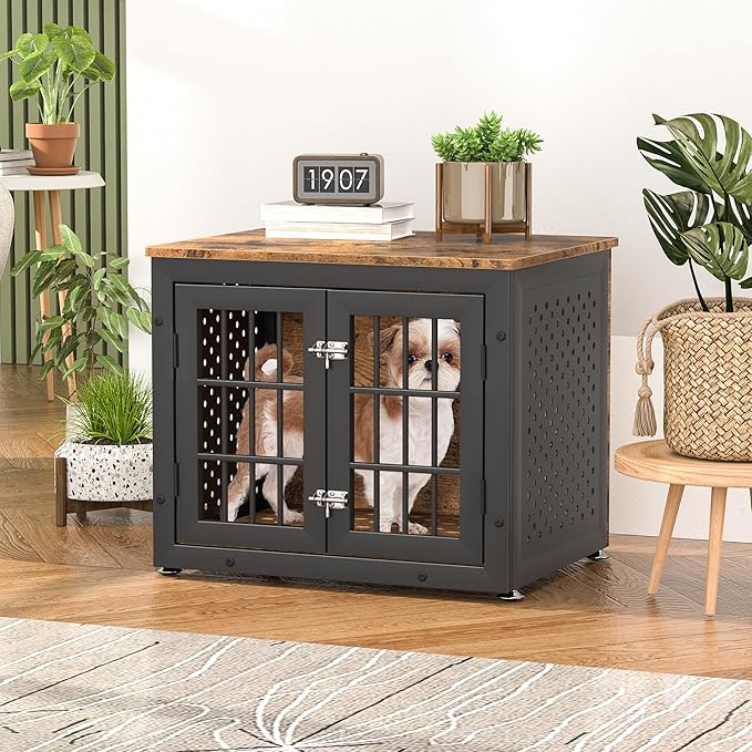 26" Heavy Duty Dog Crate Furniture for Small Dogs, Metal Kennel for High Anxiety Dogs, Chew Proof Pet Cage Indoor, Decorative Dog Kennel End Table