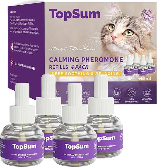 Cat Calming Diffuser Refills: Pheromone Refill for Cats, Long-Lasting 4-Month Supply, Compatible with Most Diffusers, 4 Pack (Lavender)