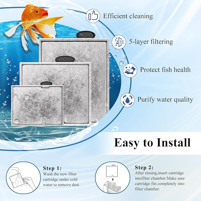 8 Pack Large Aquarium Fish Tank Filter Cartridges with Filter Pad, Compatible with Aqueon QuietFlow Filter LED PRO Size 20,30,50,75/Power Filter Size 20,30,50,55/75, E Internal Size 40 Canister Filter