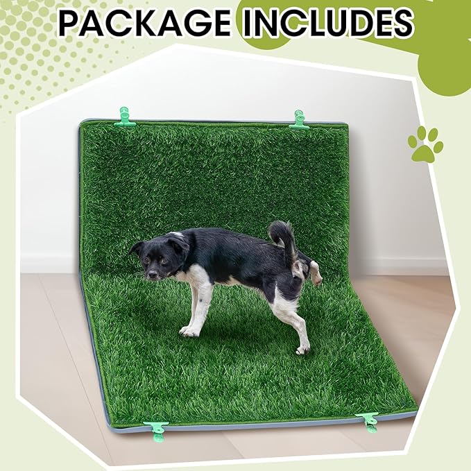 Dog Potty for Indoor or Porch with Foldable Silicone Stand Tray Large, 35 x 25 Inch Dog Grass Pad for Puppy Training, Reusable Artificial Grass Pee Pad, Indoor Outdoor Pet Toilet for Small Medium Dogs