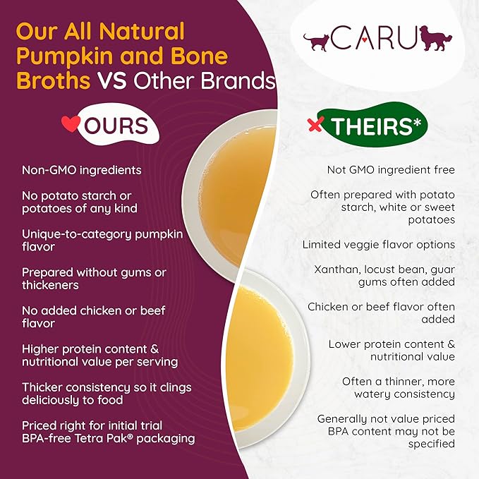Caru - Daily Dish Pumpkin Broth Meal Topper for Dogs & Cats - Savory Pour-Over Broth - Pack of 3