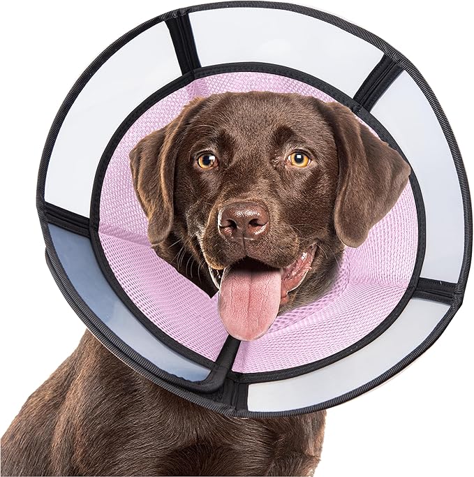 Soft Dog Cone Collar, Comfortable Pet Recovery Neck Collars After Surgery for Extra Large Dogs, Plastic Breathable Elizabethan Dog Head Circle Stop Licking, Adjustable Cones 30cm Long (XL Pink)