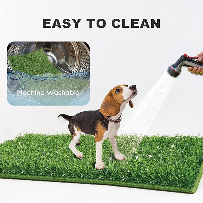 Dog Grass Pad with Tray Large 34’’×23’’, Dog Potty with Ultra-Absorbent Artificial Grass for Dogs with Hemmed Edge, Pee Pads for Dogs, Realistic, Odor Free, Litter Box for Balcony