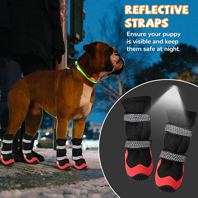 Dog Shoes for Medium Large Size Dogs, Breathable Dog Shoe for Hot Pavement, Dog Booties and Paw Protectors to Prevent Licking, Anti-Slip Dog Boots with Reflective for Summer, Hiking, Snow (Size 5)