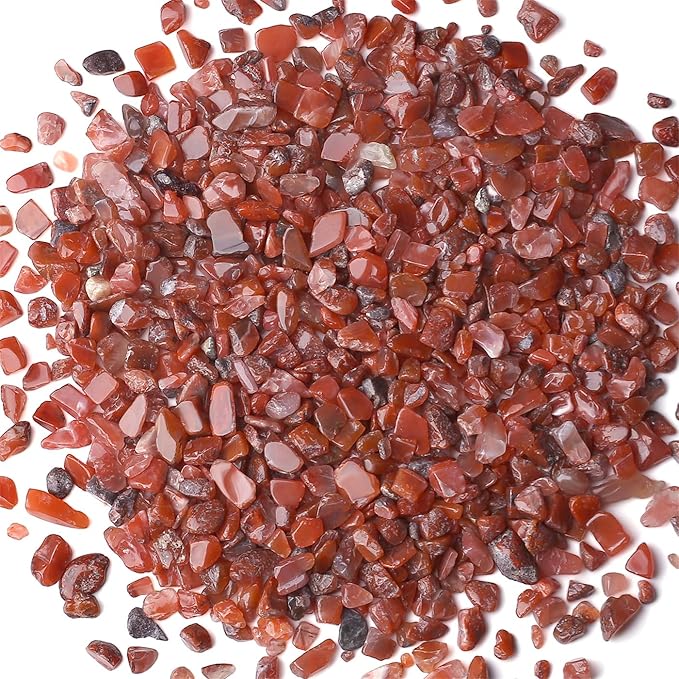 Carnelian Aquarium Gravel Rocks Natural Tumbled Healing Crystal Chips Bulk Gemstones Tumbled Crushed Stones for Fountain Vase Filler Planters Decorative Fish Tank Potted Reiki Energy Balancing 0.44lb