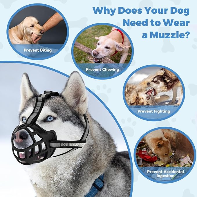 Dog Muzzle for Large Dogs, Breathable Basket Muzzles for Small, Medium and X-Large Aggressive Dog, Allows Panting Drinking, Suitable for Grooming Trimming Training (2, Blacks)