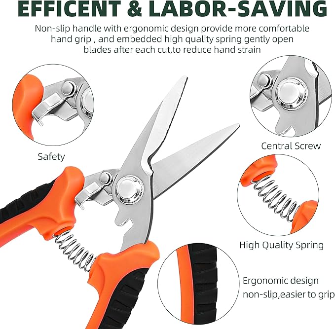 3-Pack Stainless Steel Pruning Shears, Pruning Snips and Clippers for Gardening