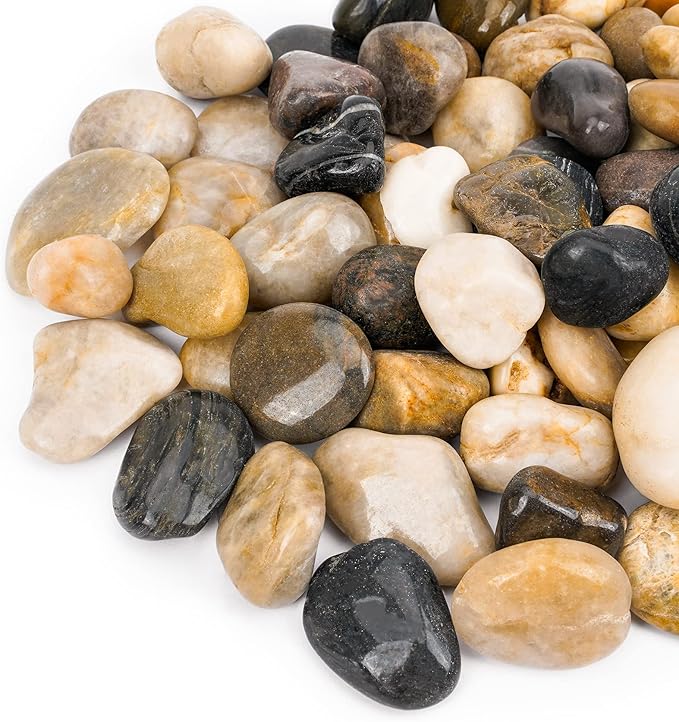 Mr. Fireglass Natural Polished Pebbles, 1 Inch Decorative Mixed Color Stones Aquarium Gravel River Rocks for Vase, Succulents, Landscaping and Home Decor (5-lb Bag)