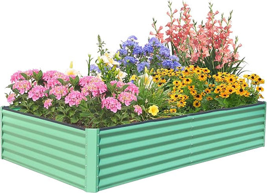 Domi Raised Garden Beds Outdoor, 6x3x1.5Ft Thickening Tall Metal Rectangular Deep Root Box Planter for Vegetables, Flowers, Herbs, and Succulents 1.5" Deep w/ 192 Gallon Capacity - Green