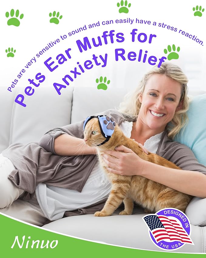 Calming Earmuffs for Cats and Small Dogs - for Anxiety Relief - Noise Canceling for Fireworks, Thunderstorms, Pet Grooming & Force Drying - Dog Ear Muffs Noise Protection (Blue, Medium)