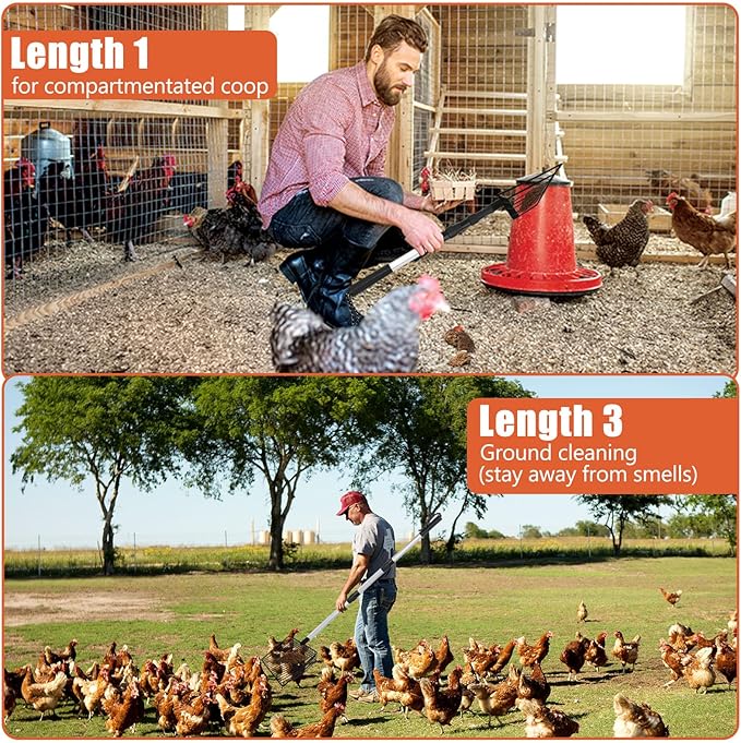 Esmorah Chicken Poop Scooper for Sand & Coop Cleaning - Sifting Shovel with 22"-40" Adjustable Handle, 3 Lengths Heavy Duty Stainless Steel Sifter