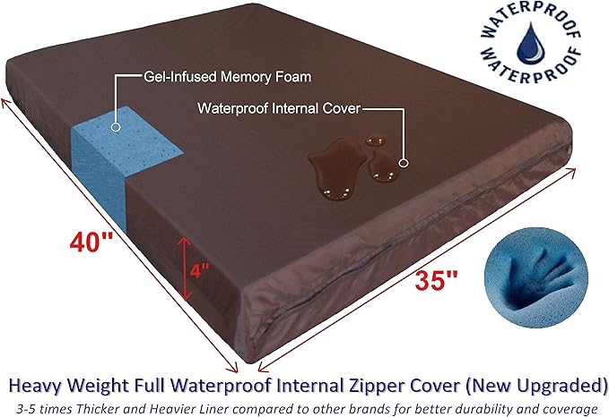 Dogbed4less Luxury Extra Large Orthopedic Memory Foam Dog Bed for Large Dogs with Durable Waterproof Internal Case, Removable Washable Denim Cover and Extra Bonus Pet Bed Cover, XL 40X35X4, Blue