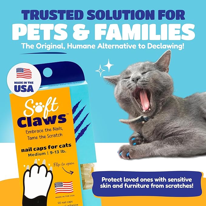 Soft Claws Cat Nail Caps for Small Cats – (40 Caps, Black) - Veterinarian-Developed | Protects Furniture & Skin - Easy to Apply, Long-Lasting Anti-Scratch Soft Cat Claw Covers