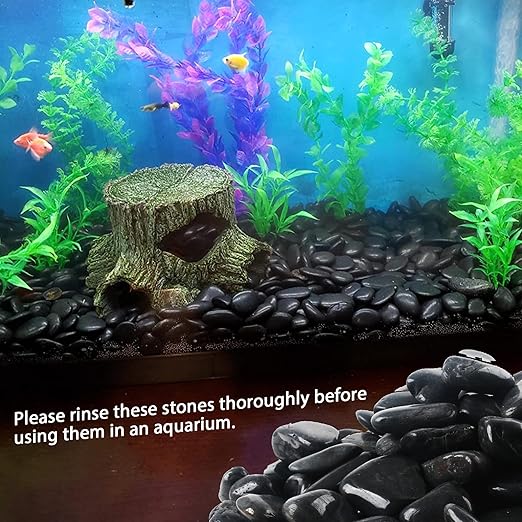 8LB 1"-2" Black River Rocks for Plants, Polished Pebbles for Garden Landscaping, Planters, Aquariums, Vase Fillers – Indoor & Outdoor Decor