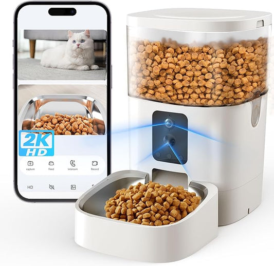 Automatic Cat Feeder with Dual Camera, 5G WiFi Pet Food Dispenser with 2-Way Audio, 2K HD Video with Night Vision, Easy APP Operation, AI Pet Motion Capturing, for Cat Dog Small Pet