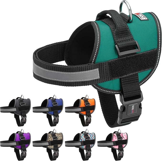 Dogline Dog Harness, Reflective No-Pull Adjustable Vest with Handle for Walking, Training, Breathable, No - Choke Harness for Small, Medium or Large Dogs Room for Patches Girth 27 to 34 in Turquoise