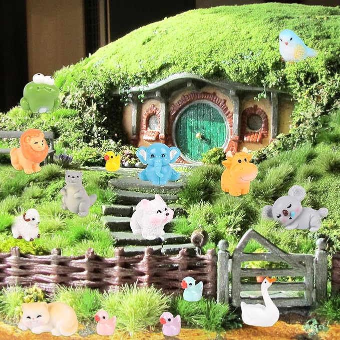 CCINEE 40pcs Mini Resin Animals Figures to Hide, Miniature Resin Figurines Bulk for Fairy Garden Dollhouse Accessories Tiny Figurines Animals to Hide Aquarium Toys