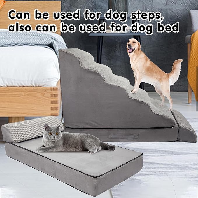 Dog Stairs & Steps for High Beds 30 Inches Tall, LitaiL 6 Steps Pet Stairs/Steps for Beds 24-30inch High for Small Large Dogs, Non-Slip Dog Ramps/Ladder for Old Dogs/Cats